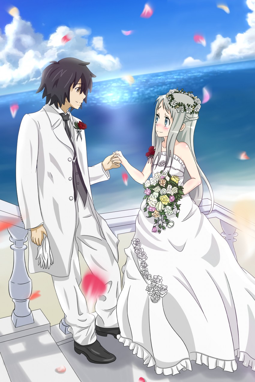 honma meiko and yadomi jinta (ano hi mita hana no namae wo bokutachi wa mada shiranai.) drawn by wingheart