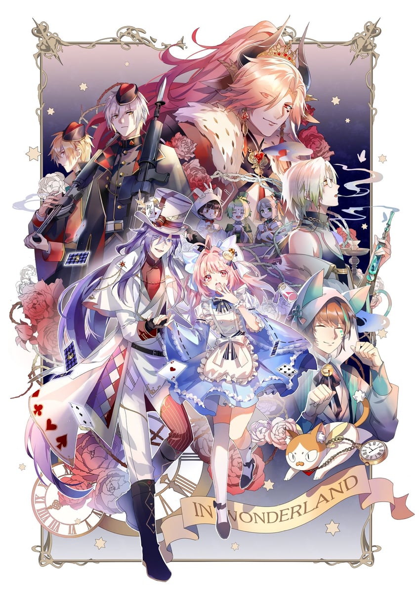 alice, cheshire cat, mad hatter, queen of hearts, caterpillar, and 11 more (alice's adventures in wonderland and 1 more) drawn by lingcat