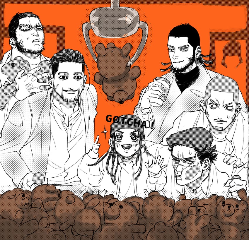 sugimoto saichi, ogata hyakunosuke, tanigaki genjirou, asirpa, shiraishi yoshitake, and 1 more (golden kamuy) drawn by jo_tuesday19
