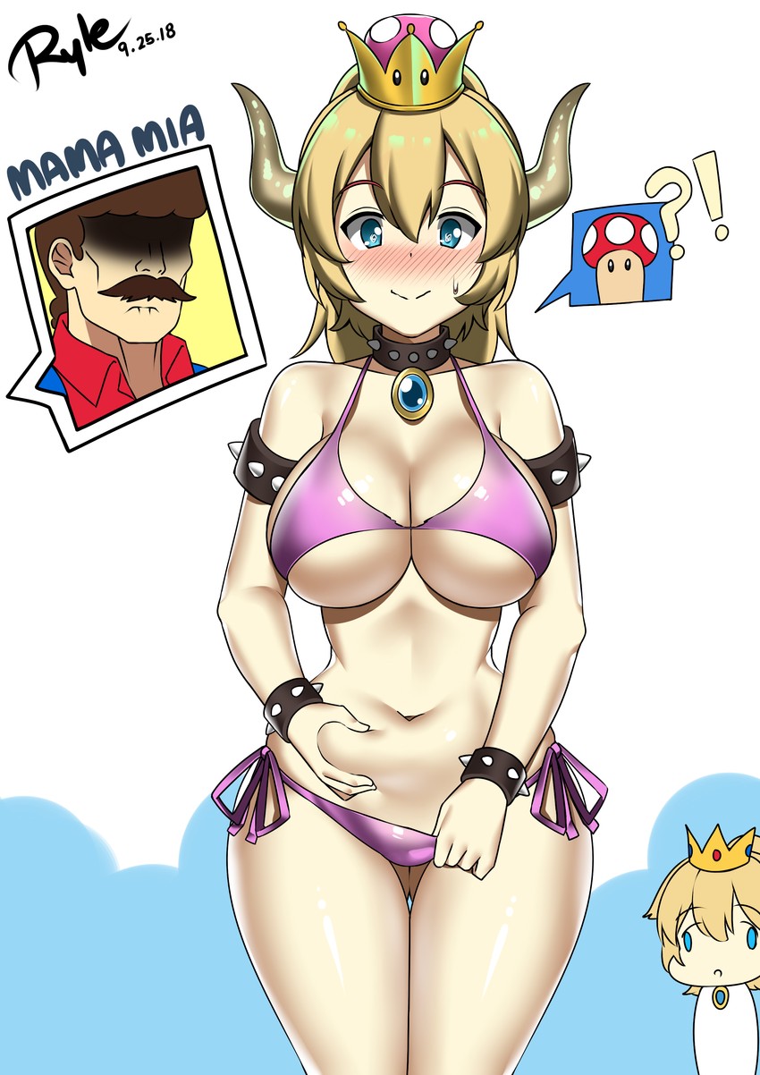 princess peach, mario, and bowsette (mario and 1 more) drawn by ryle