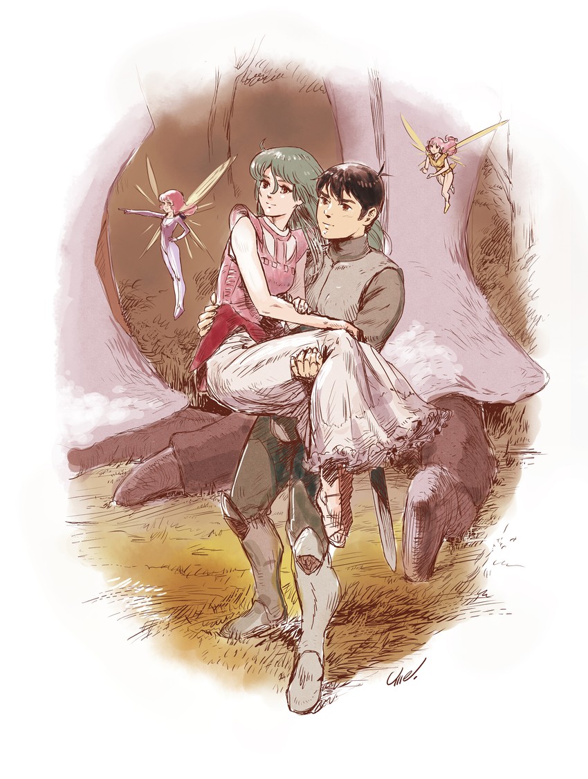cham fau, ciela lapana, shou zama, and el fino (seisenshi dunbine) drawn by umeno_ryuuji