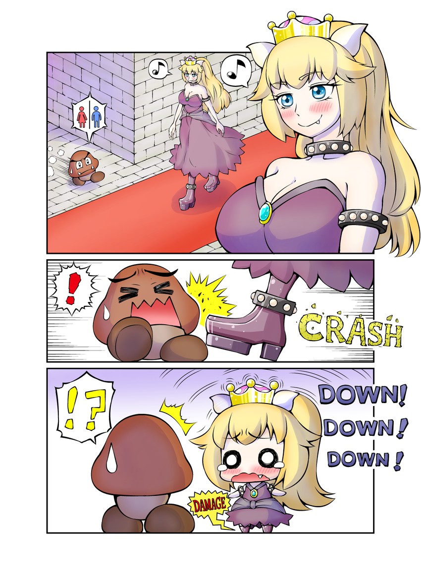 bowsette and goomba (mario and 1 more) drawn by meka_wakame