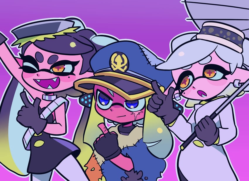 agent 3, callie, captain 3, and marie (splatoon and 1 more) drawn by mumiyon