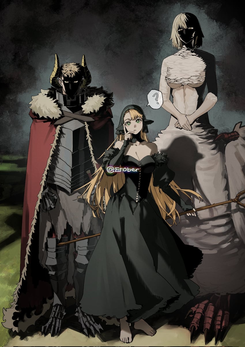 marcille donato, falin touden, and laios touden (dungeon meshi) drawn by erober