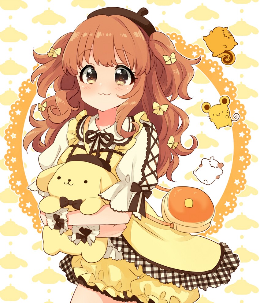 moroboshi kirari, pompompurin, muffin, scone, and bagel (idolmaster and 2 more) drawn by sukoyaka_(100hituzi)