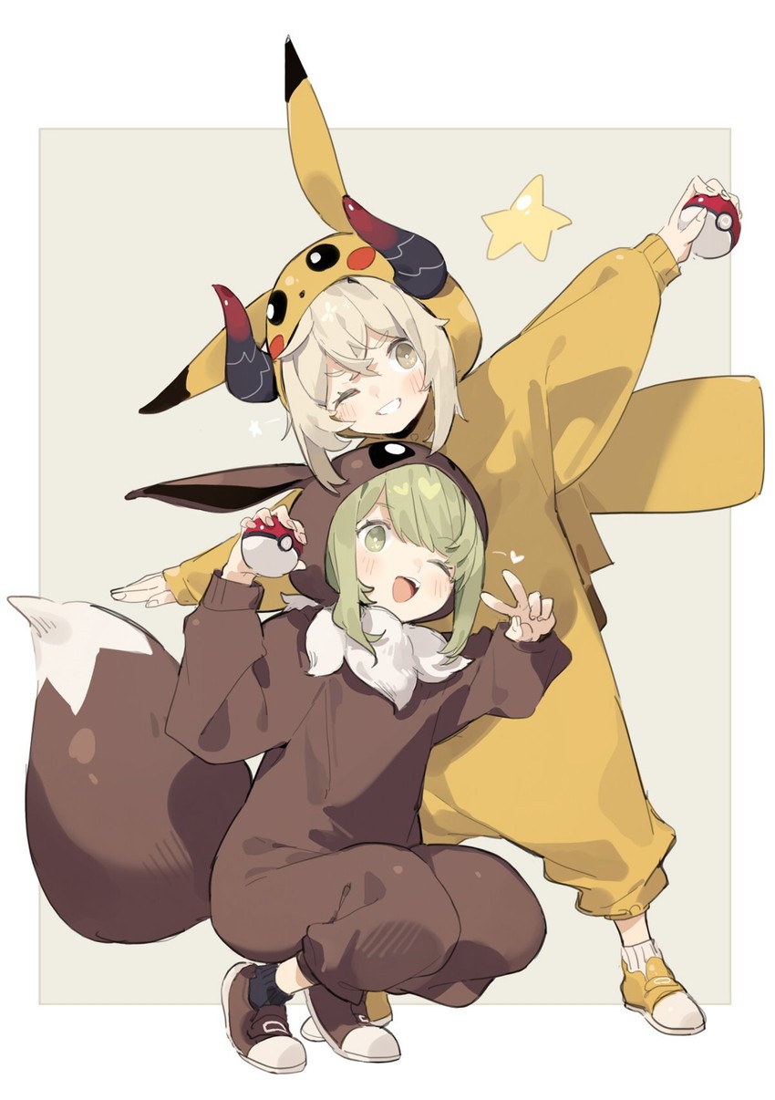 pikachu, eevee, morinaka kazaki, emma august, and poke kid (pokemon and 2 more) drawn by sh_(shinh)