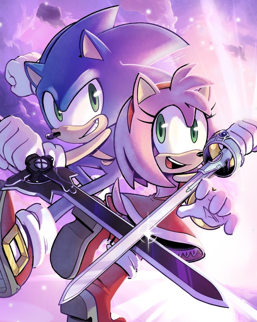 sonic the hedgehog and amy rose (sword art online and 1 more) drawn by aideneye99