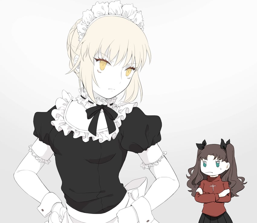 artoria pendragon, tohsaka rin, and saber alter (fate and 2 more) drawn by suzuakks
