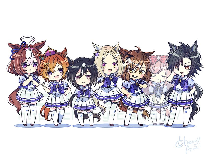 agnes digital, t.m. opera o, meisho doto, jungle pocket, air shakur, and 2 more (umamusume) drawn by arai_cherry