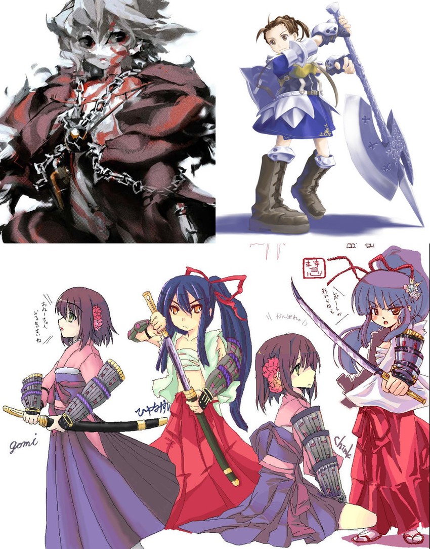 curse maker, bushidou, bushidou 2, swordsman, bushidou 4, and 2 more (sekaiju no meikyuu and 1 more) drawn by hiyamizu_(mizu_4), isaki_(gomi), jnt, k_(li), and sayuu_hanten