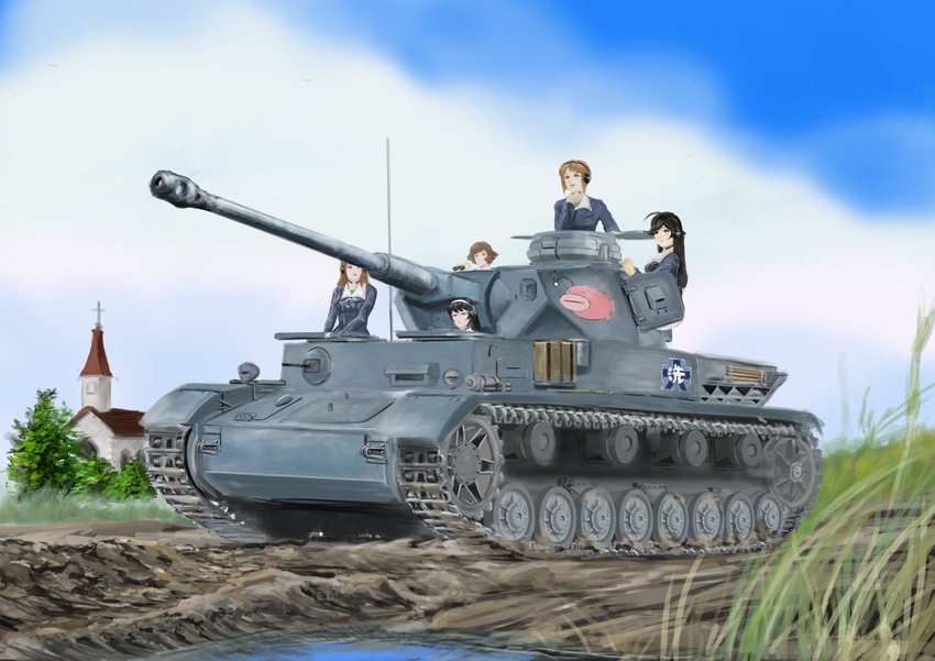 nishizumi miho, akiyama yukari, takebe saori, reizei mako, and isuzu hana (girls und panzer) drawn by carcdrcons
