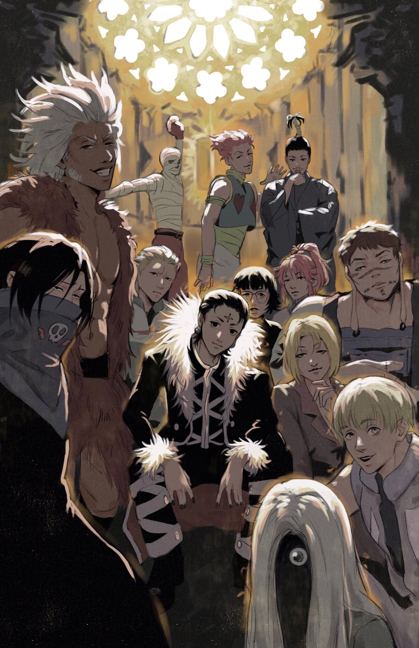 hisoka morow, chrollo lucilfer, shizuku murasaki, machi komacine, feitan portor, and 8 more (hunter x hunter) drawn by amandasmurfee