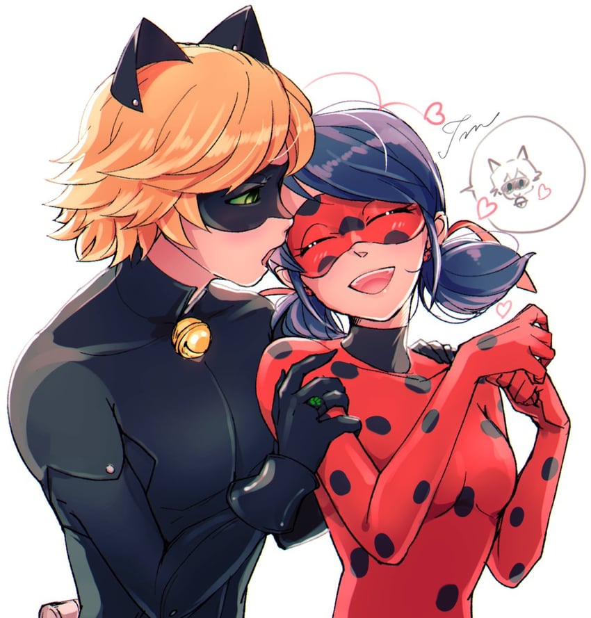 marinette dupain-cheng, adrien agreste, ladybug, and chat noir (miraculous ladybug) drawn by tomm0515