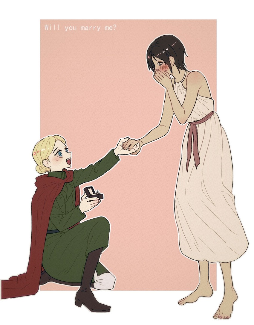 krista lenz and ymir (shingeki no kyojin) drawn by pi0w0pi