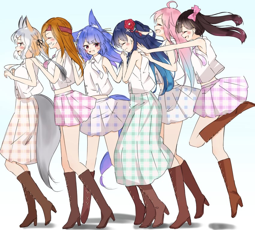 island fox, rurun rururica, irodori mayoi, hanakoto igusa, mizugame mia, and 1 more (kemono friends and 4 more) drawn by rascala39