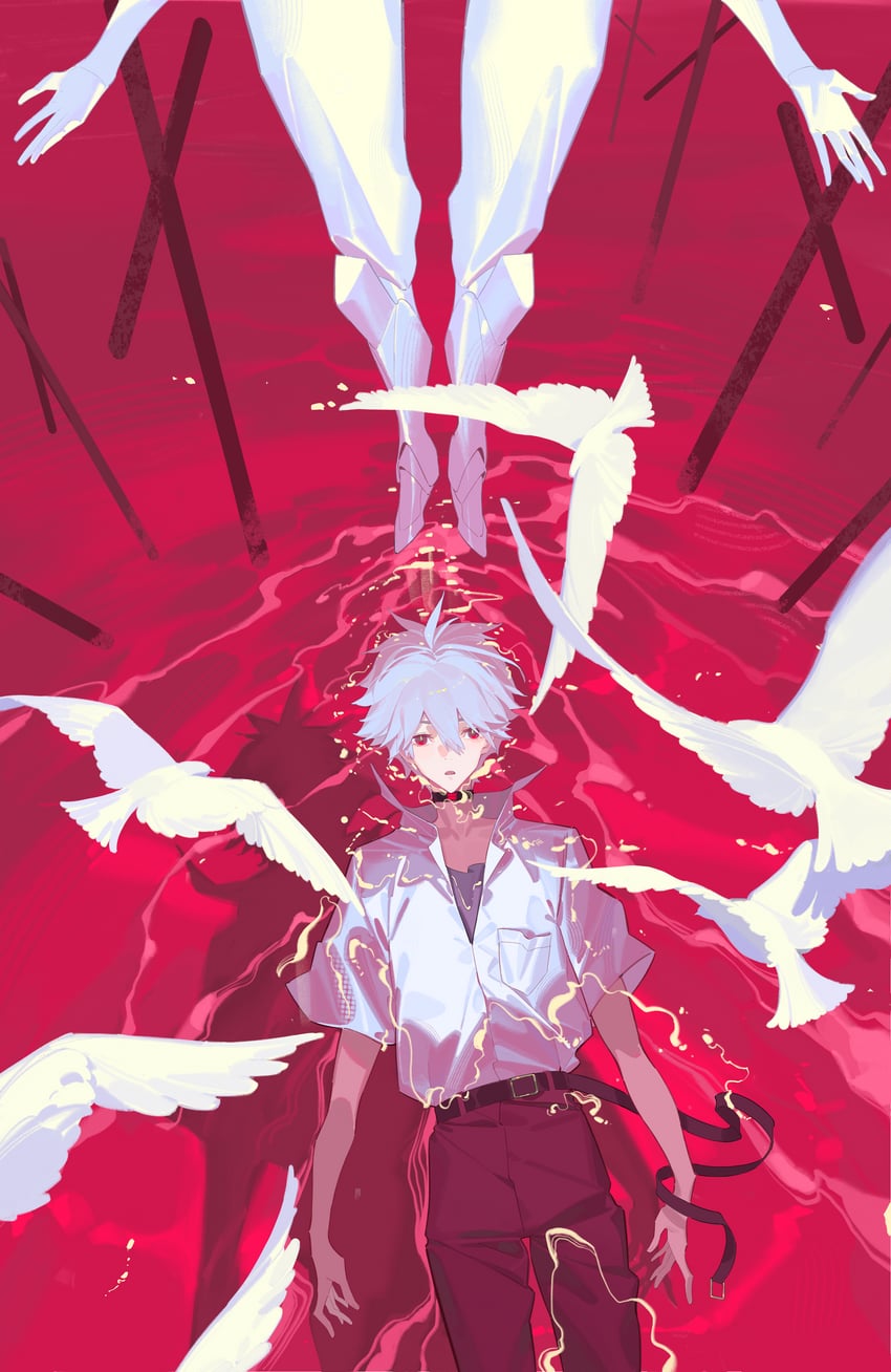 nagisa kaworu and eva 13 (neon genesis evangelion) drawn by xe367