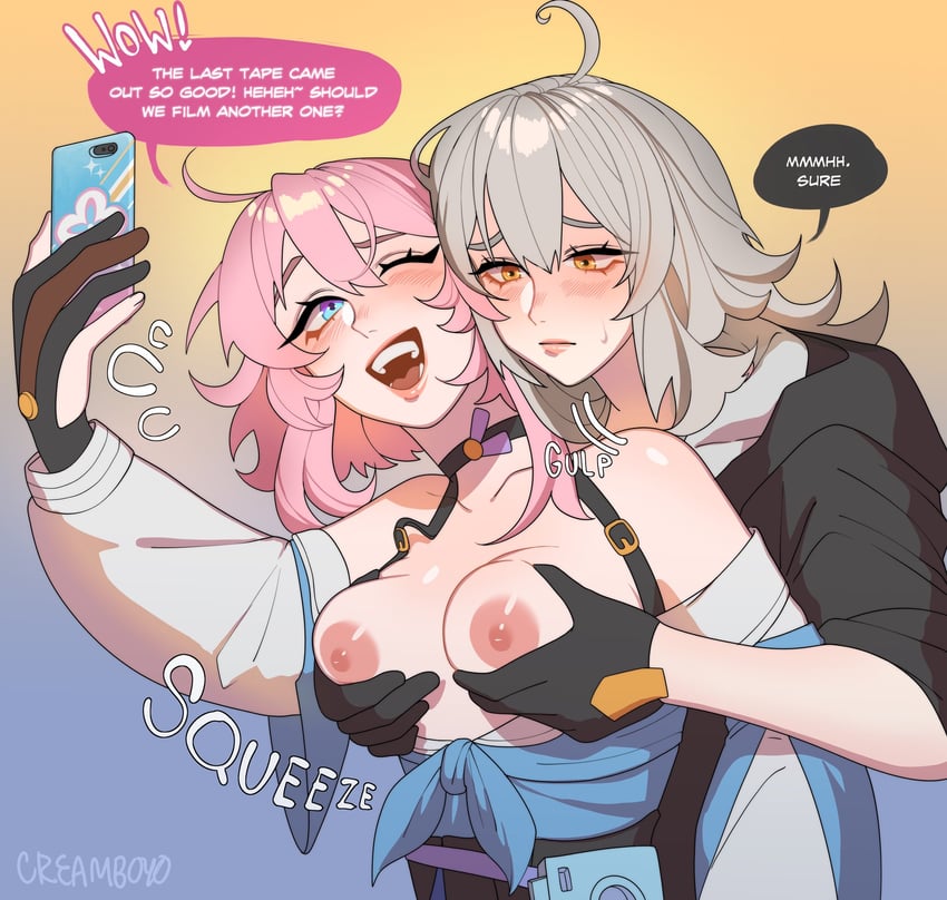 trailblazer, stelle, and march 7th (honkai and 1 more) drawn by creamboyo