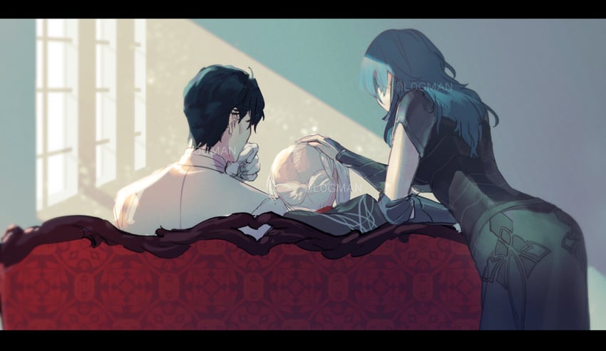 female byleth, edelgard von hresvelg, and hubert von vestra (fire emblem and 1 more) drawn by l0gman