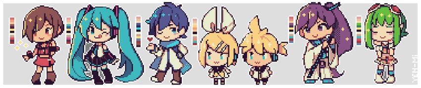 hatsune miku, kagamine rin, kagamine len, kaito, meiko, and 2 more (vocaloid) drawn by yen-mi