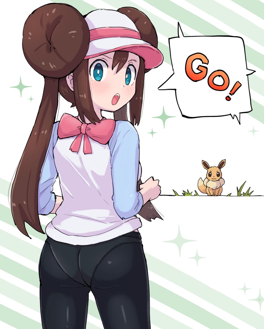 rosa and eevee (pokemon and 1 more) drawn by kutabireta_neko