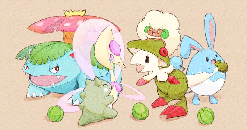 venusaur, whimsicott, azumarill, breloom, and cresselia (pokemon) drawn by fireblast