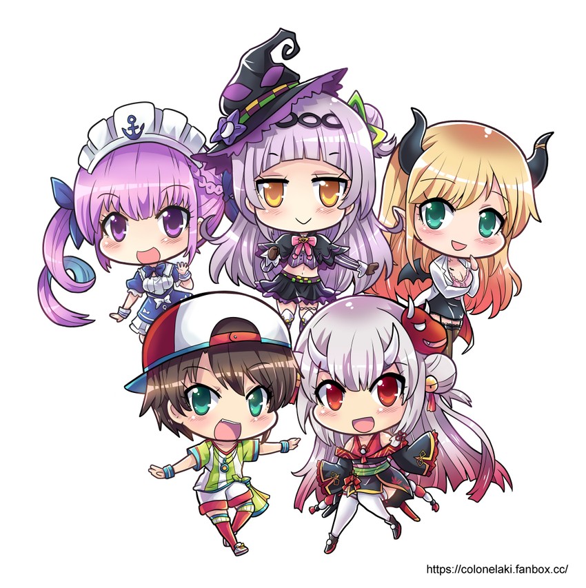 minato aqua, oozora subaru, murasaki shion, nakiri ayame, and yuzuki choco (hololive) drawn by colonel_aki