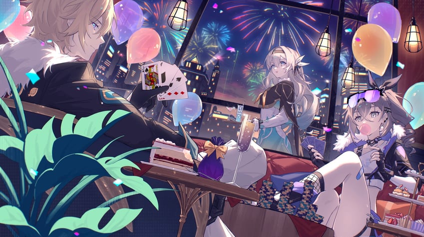 firefly, silver wolf, and aventurine (honkai and 1 more) drawn by mao_(expuella)