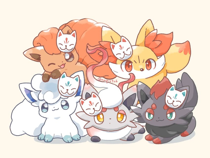 alolan vulpix, fennekin, vulpix, zorua, and hisuian zorua (pokemon) drawn by kana_(maple926)