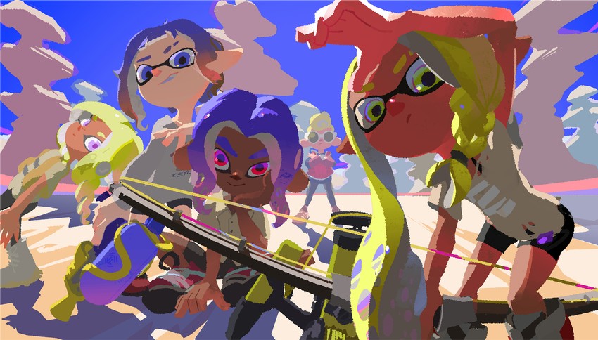 inkling player character, inkling girl, octoling player character, octoling girl, inkling boy, and 6 more (splatoon and 1 more) drawn by inoue_seita
