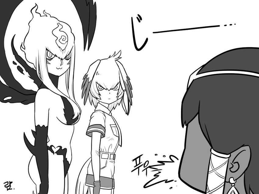 shoebill, evelynn, and karma (kemono friends and 1 more) drawn by ranger_squirrel