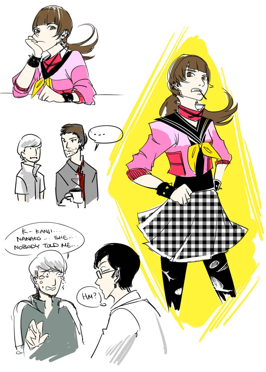 narukami yu, tatsumi kanji, doujima nanako, and doujima ryoutarou (persona and 2 more) drawn by undead-cypress