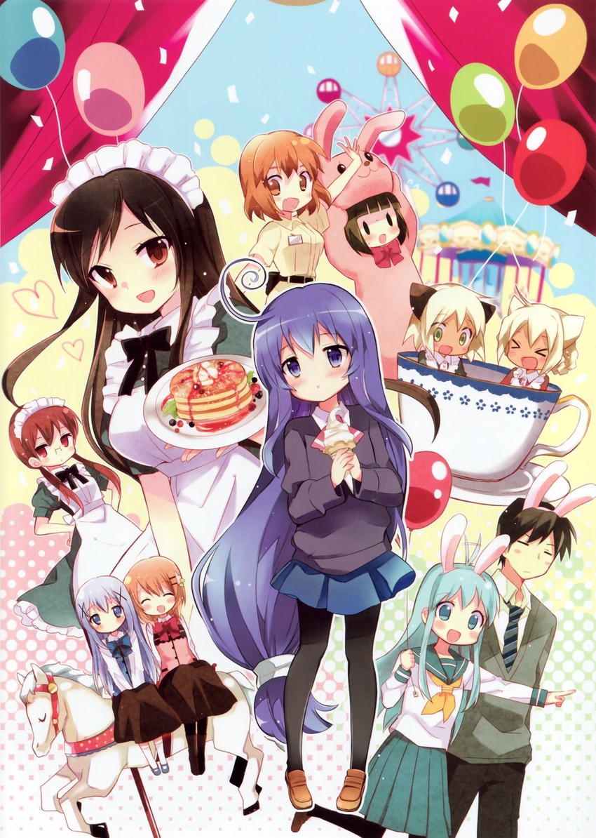 kafuu chino, hoto cocoa, oomiya shinobu, inokuma youko, nishi yuuko, and 5 more (gochuumon wa usagi desu ka? and 6 more) drawn by hara_yui