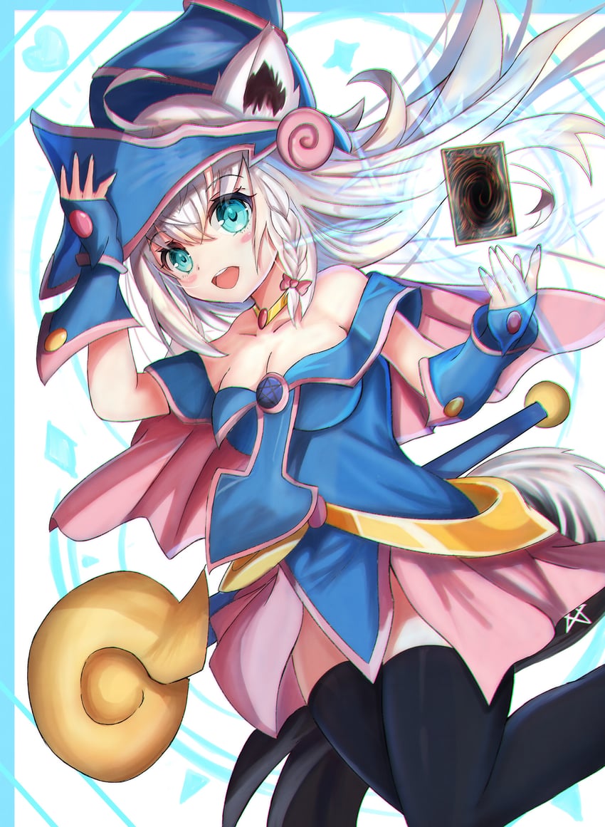 shirakami fubuki and dark magician girl (hololive and 1 more) drawn by soma443