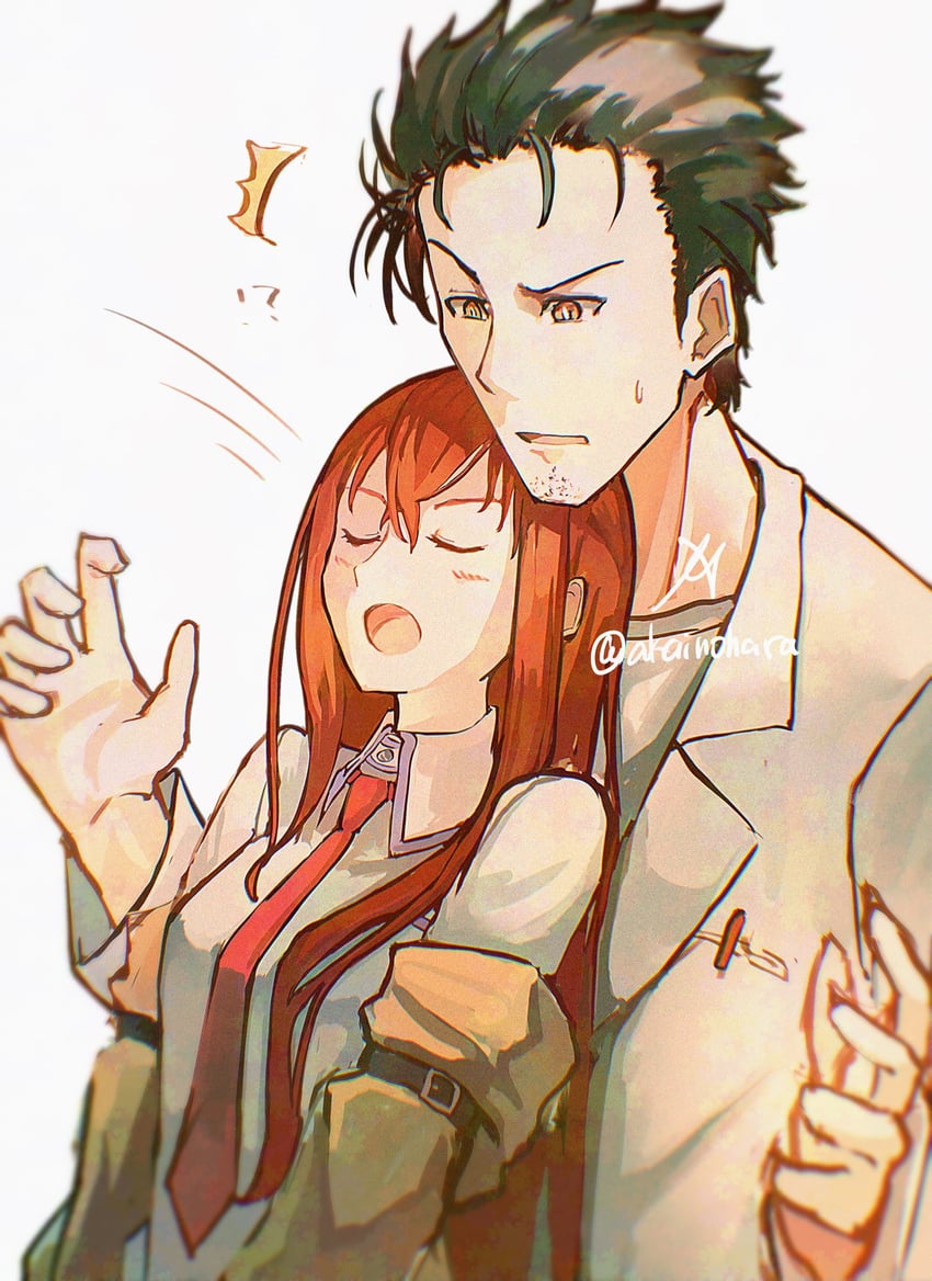 makise kurisu and okabe rintarou (steins;gate) drawn by akainohara