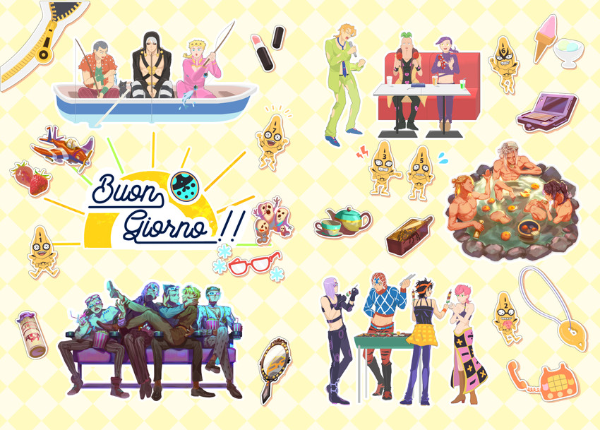 giorno giovanna, bruno bucciarati, guido mista, narancia ghirga, trish una, and 15 more (jojo no kimyou na bouken and 1 more) drawn by meipu_hm