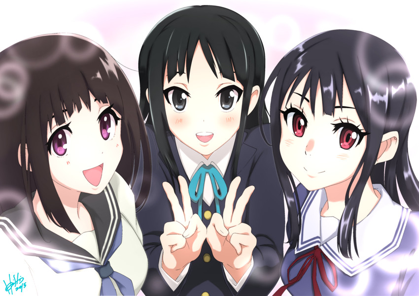 akiyama mio, chitanda eru, and nase mitsuki (k-on! and 3 more) drawn by hori_shin