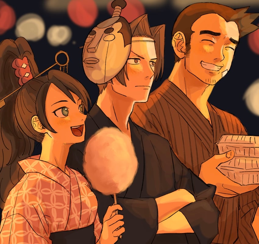 miles edgeworth, dick gumshoe, kay faraday, and steel samurai (ace attorney and 1 more) drawn by renshu_usodayo