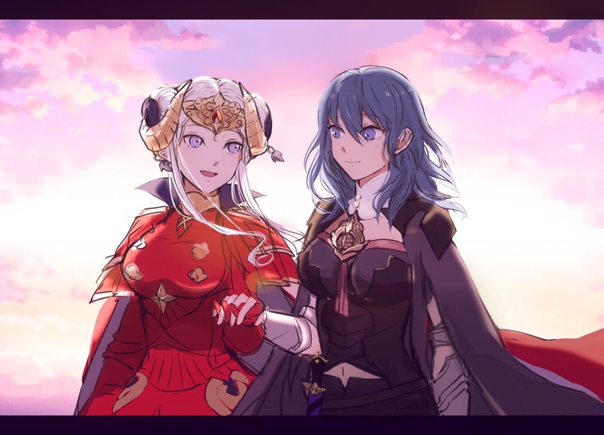 female byleth and edelgard von hresvelg (fire emblem and 1 more) drawn by doku_ringo36