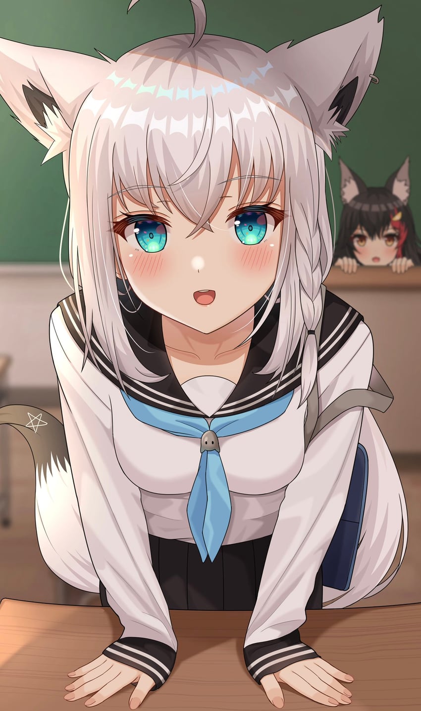 shirakami fubuki and ookami mio (hololive) drawn by hisui_(user_zvkr2432)