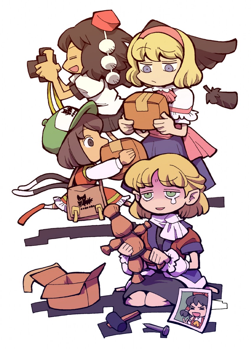 hakurei reimu, alice margatroid, shameimaru aya, chen, and mizuhashi parsee (touhou) drawn by hounori