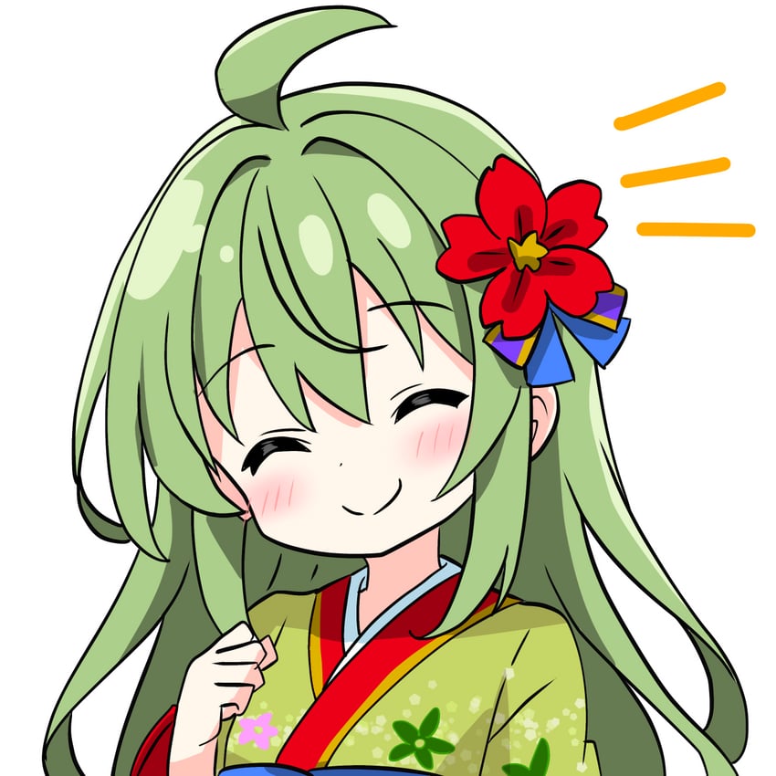 green-haired kimono girl (original) drawn by kotatsu-mazoku