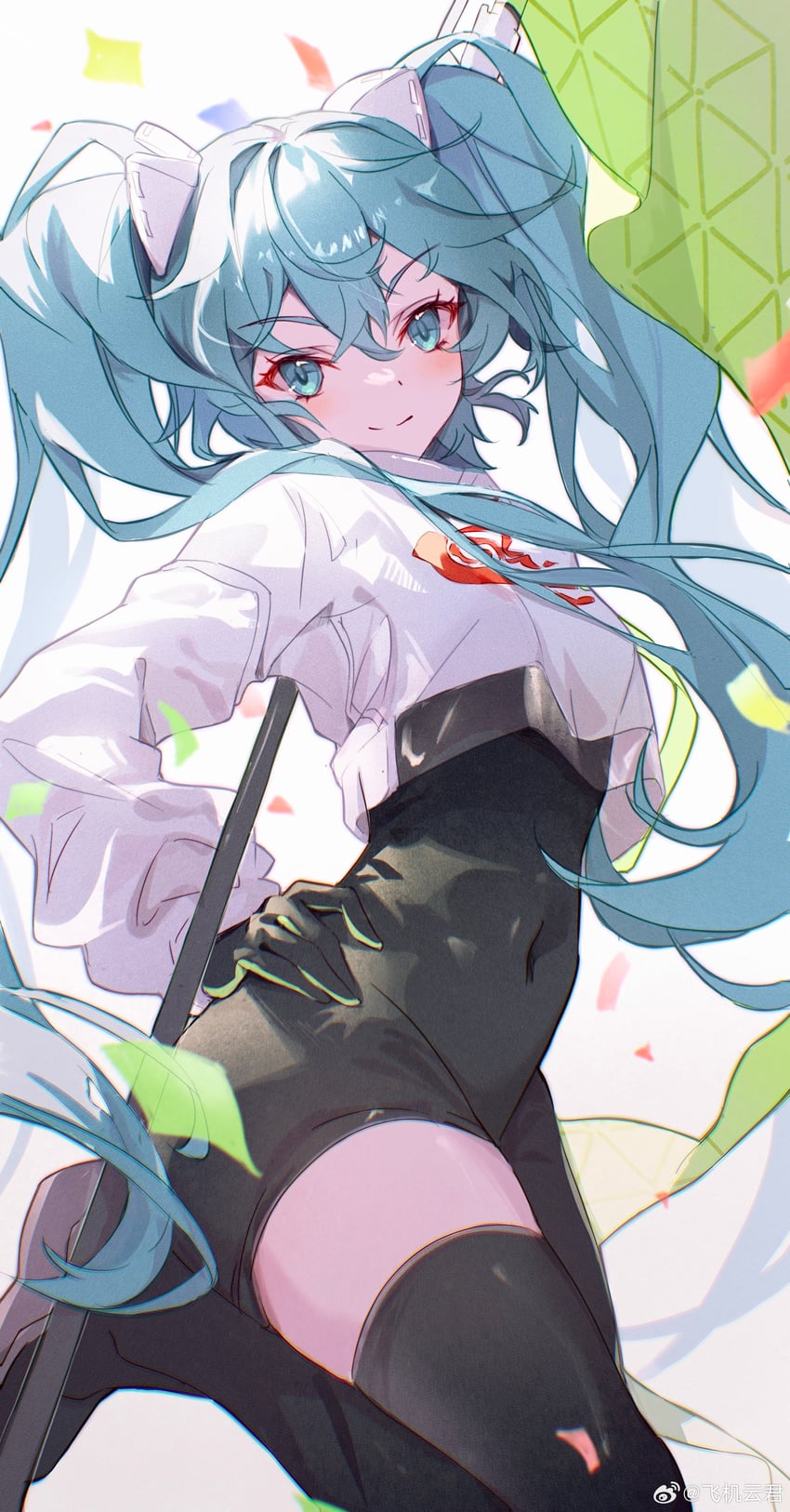 hatsune miku and racing miku (vocaloid and 1 more) drawn by cloudyman
