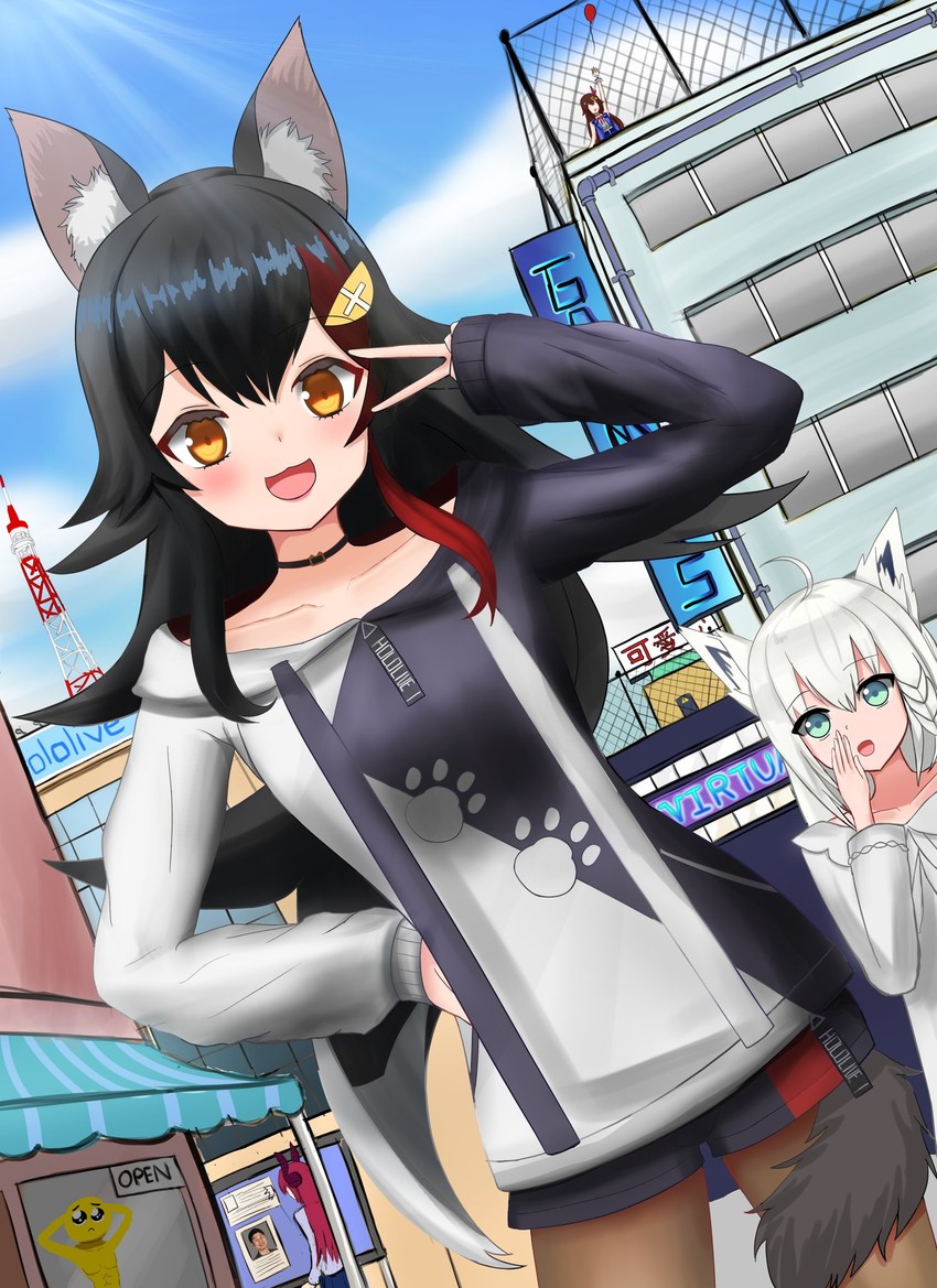 shirakami fubuki, ookami mio, tokino sora, mano aloe, yagoo, and 1 more (hololive and 1 more) drawn by purasu_haven