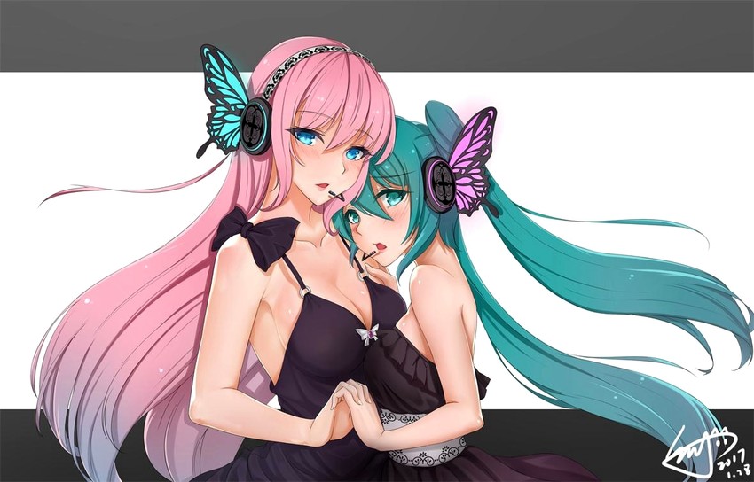 hatsune miku and megurine luka (vocaloid and 1 more) drawn by pomie_de_sunny