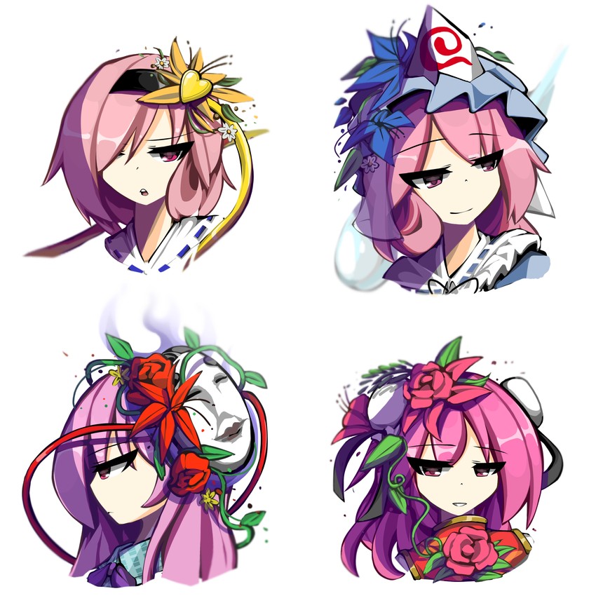 komeiji satori, saigyouji yuyuko, hata no kokoro, and ibaraki kasen (touhou) drawn by kaliningradg