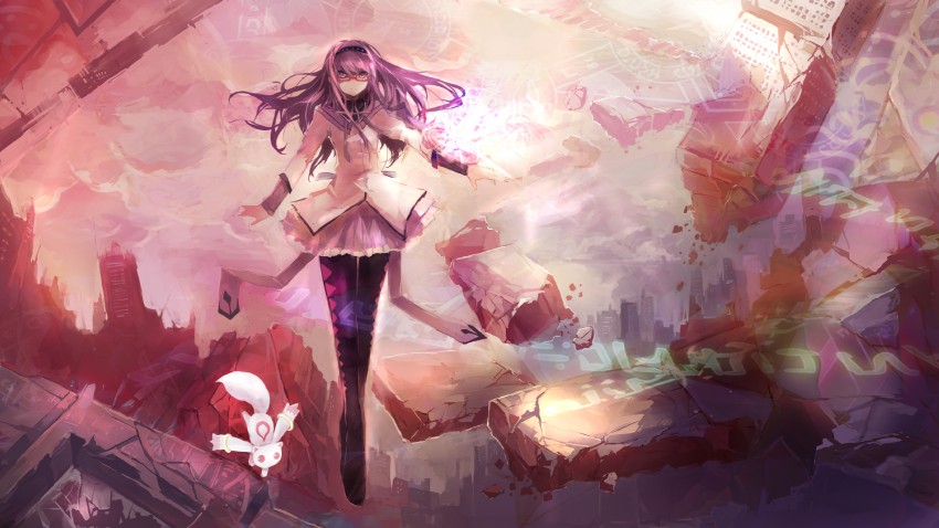 akemi homura and kyubey (mahou shoujo madoka magica) drawn by zhuxiao517