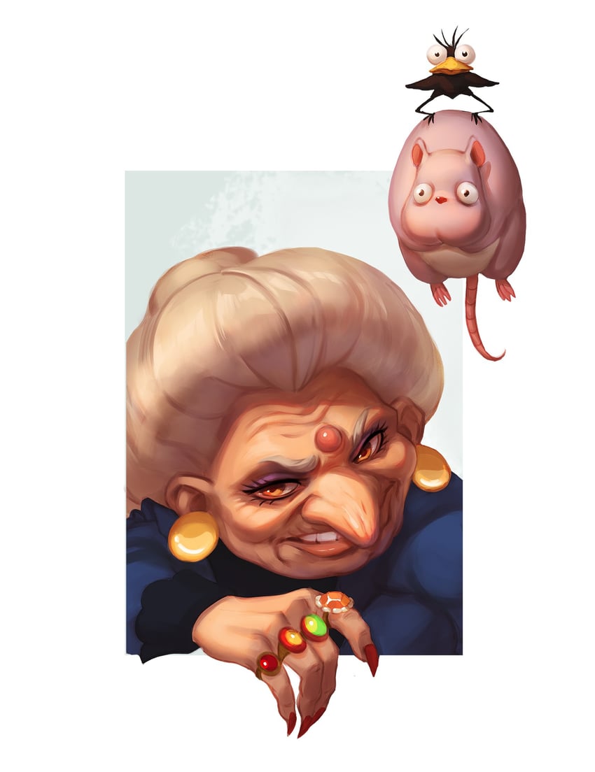 bou, yubaba, and yu-bird (sen to chihiro no kamikakushi) drawn by salosh