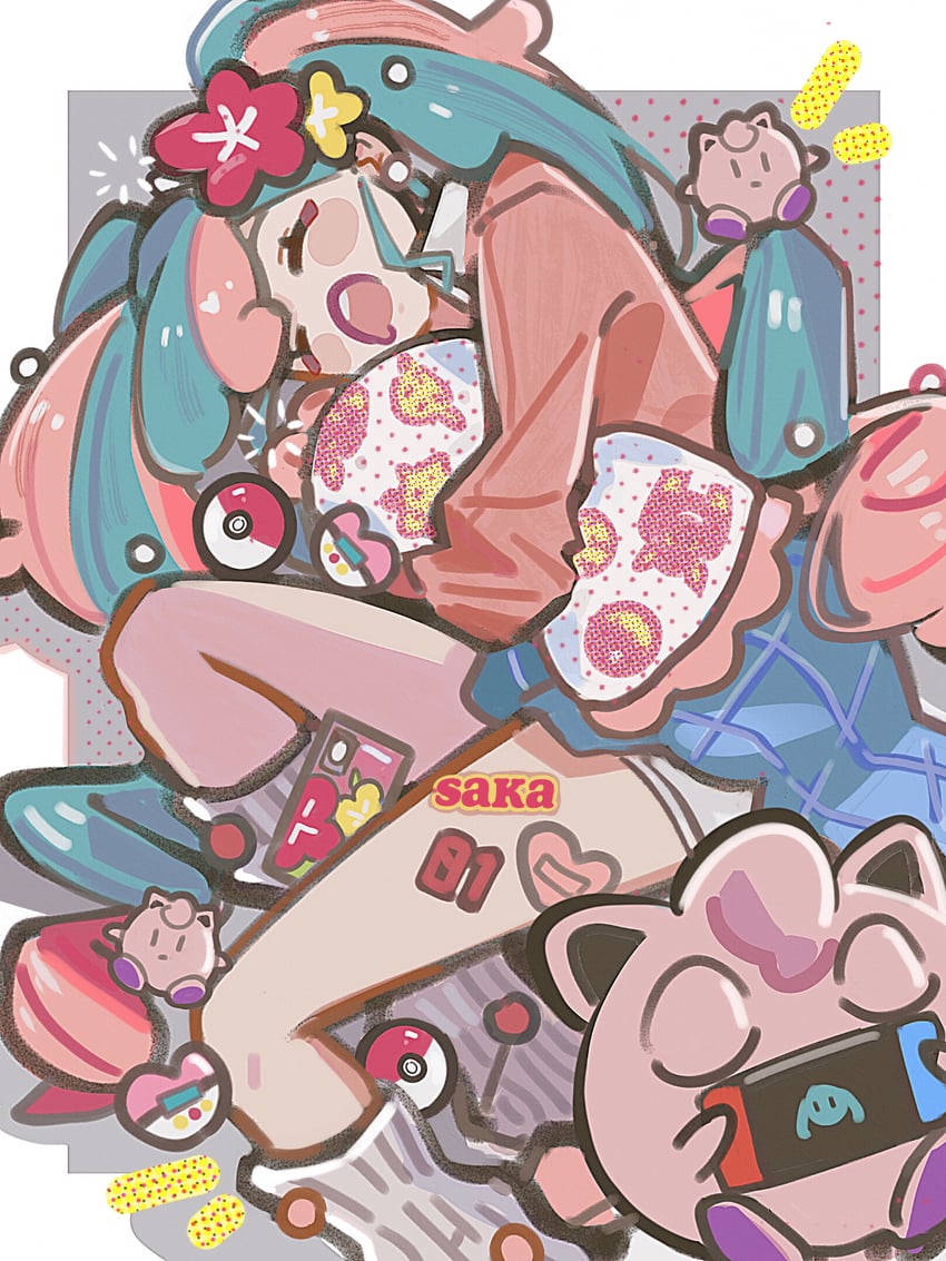 hatsune miku, jigglypuff, and fairy miku (pokemon and 2 more) drawn by saka_(sakadesu0612)