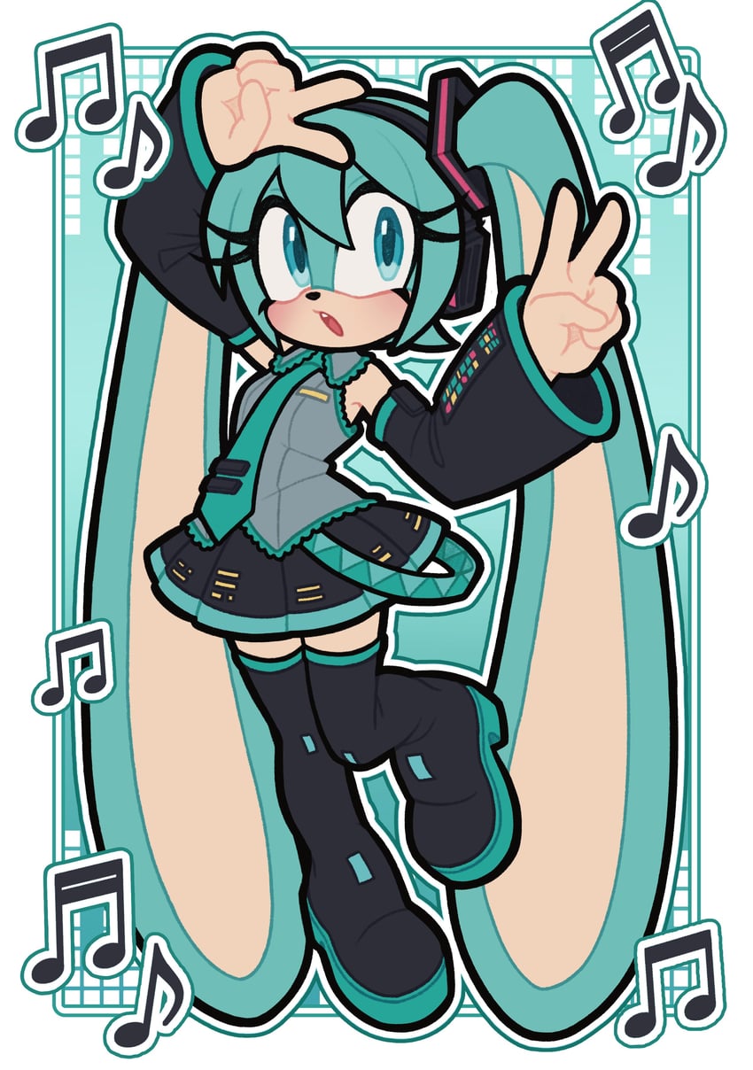 hatsune miku (vocaloid and 1 more) drawn by flora_(florathemoth)