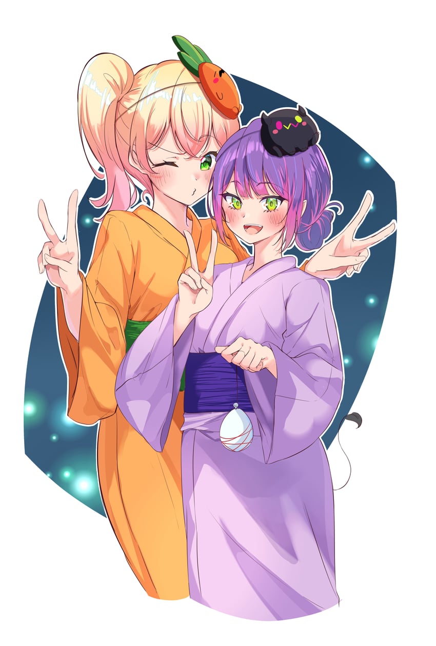 tokoyami towa, momosuzu nene, bibi, and nekko (hololive) drawn by okome_0628
